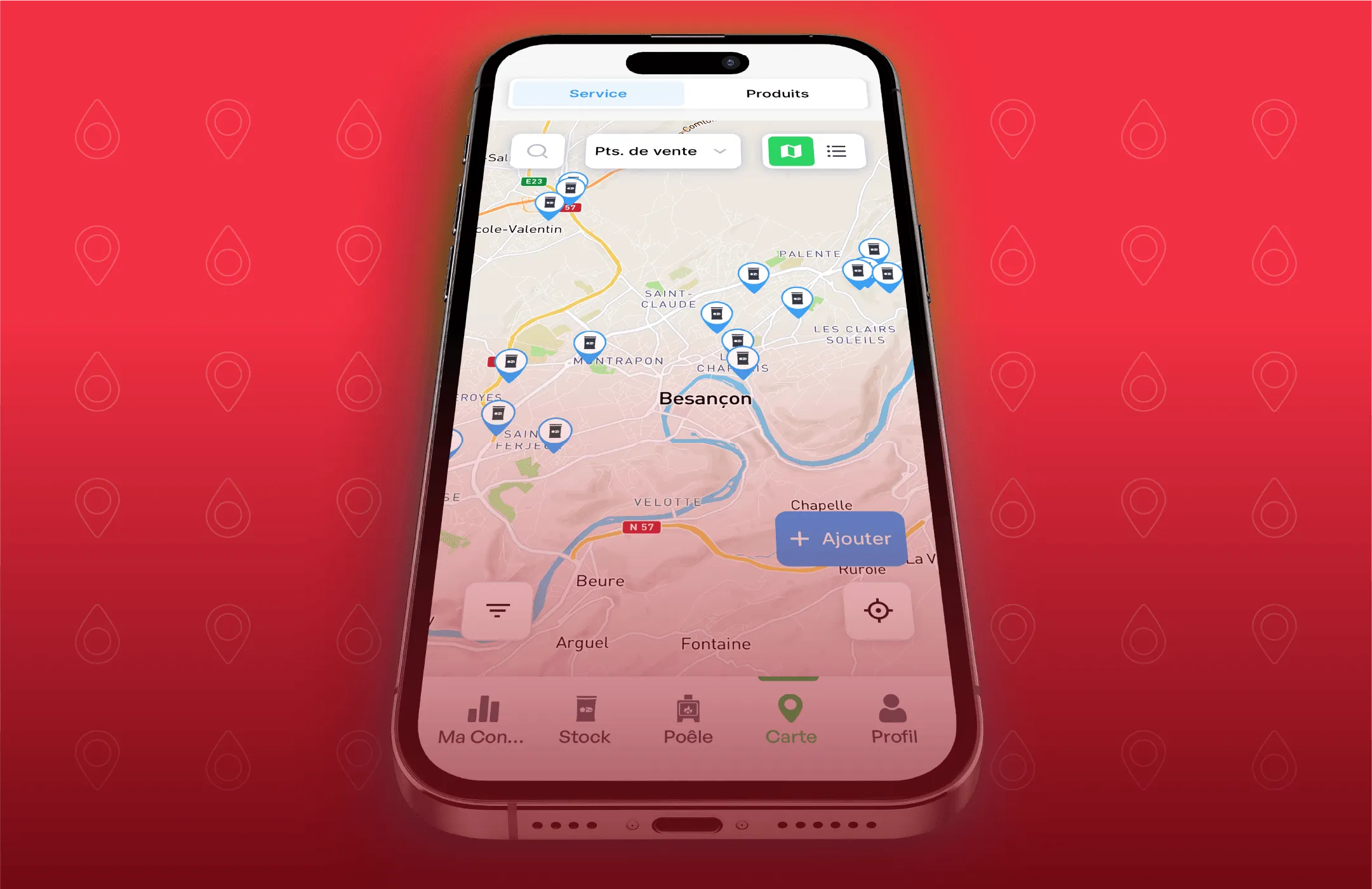 Application Pellet Companion — carte géolocalisée des points de vente de granulés